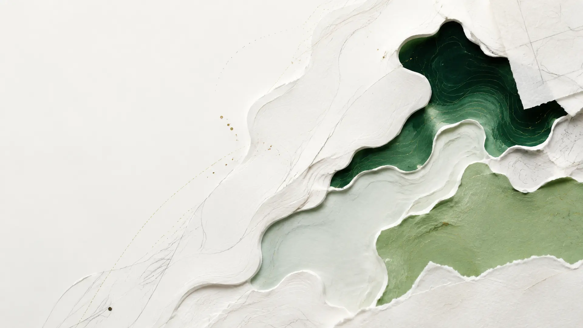 Abstract layered white and green terrain forms used as non-geographic editorial artwork.